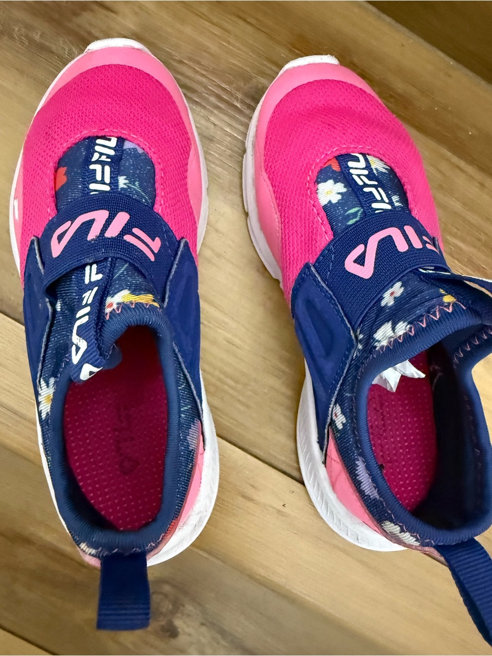 Fila Kids Pink and Navy Floral Slip-On Sneakers